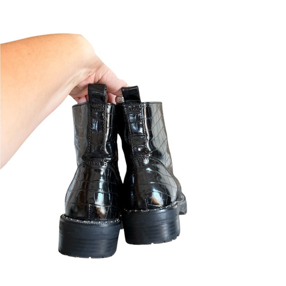 Black Croc-Embossed Combat Boots w/ Studs - Picture 3 of 6